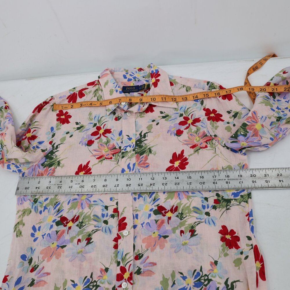 Polo Ralph Lauren Tunic Women's 10 linen Long Sleeve Top Floral Button Down - Picture 10 of 11